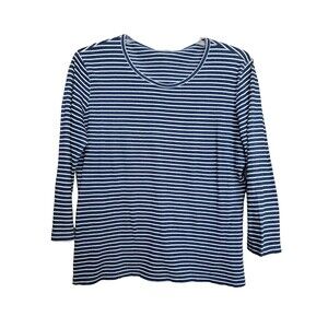 J McLaughlin Cotton Blue Striped 3/4 Sleeve T-Shirt Size XL Nautical Preppy